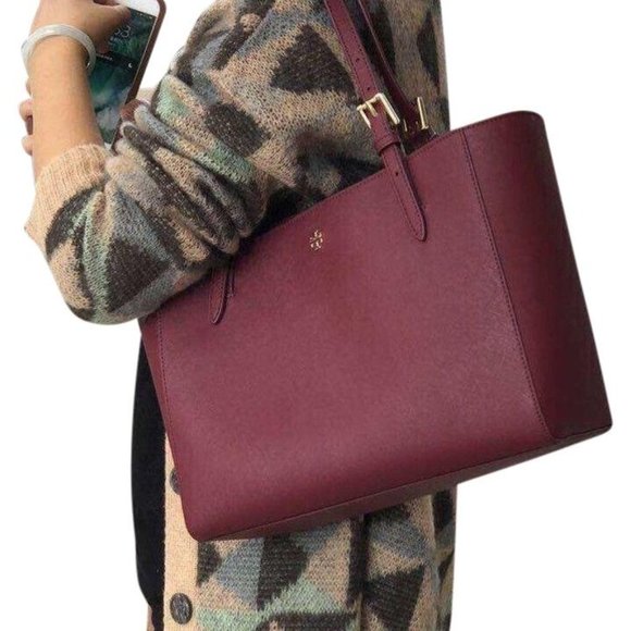 Tory Burch Women's Emerson Saffiano Leather Small Top Zip Tote Handbag 64188 - Picture 2 of 7